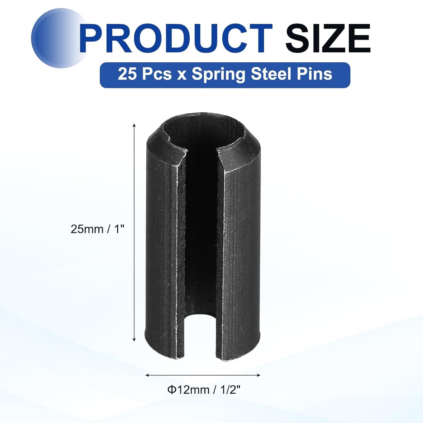 25Pcs Slotted Split Roll Pins 1/2 Inch(12mm) Dia. 1-2/5 Inch(35mm) Length 65Mn Steel Spring Tension Expansion Dowels for Secure Fastening, Black - Colors A