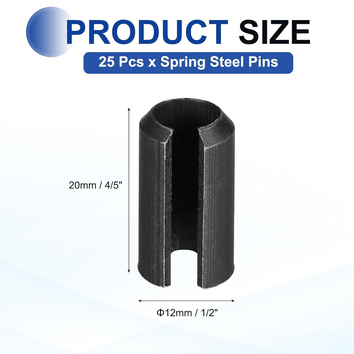 25Pcs Slotted Split Roll Pins 1/2 Inch(12mm) Dia. 1-2/5 Inch(35mm) Length 65Mn Steel Spring Tension Expansion Dowels for Secure Fastening, Black - Colors A