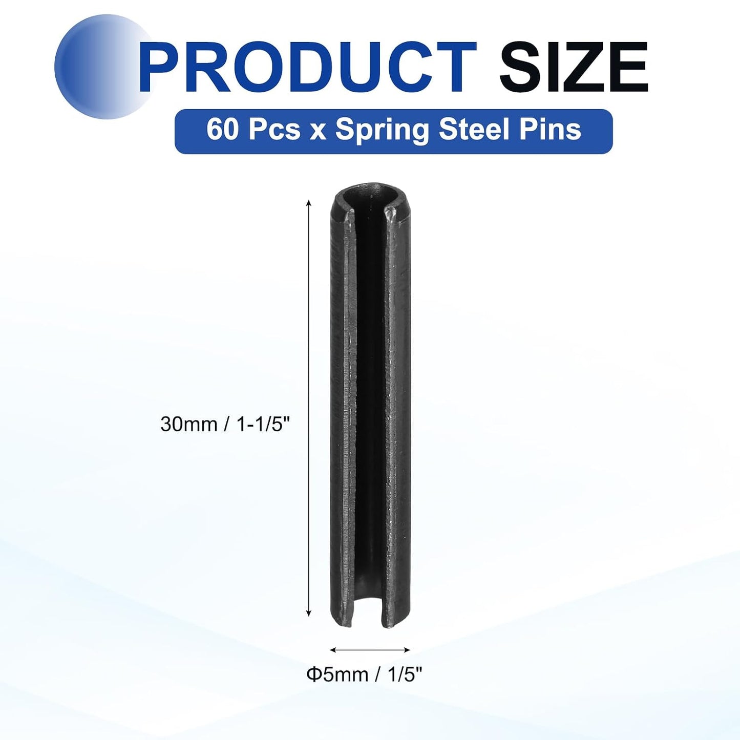 25Pcs Slotted Split Roll Pins 1/2 Inch(12mm) Dia. 1-2/5 Inch(35mm) Length 65Mn Steel Spring Tension Expansion Dowels for Secure Fastening, Black - Colors A