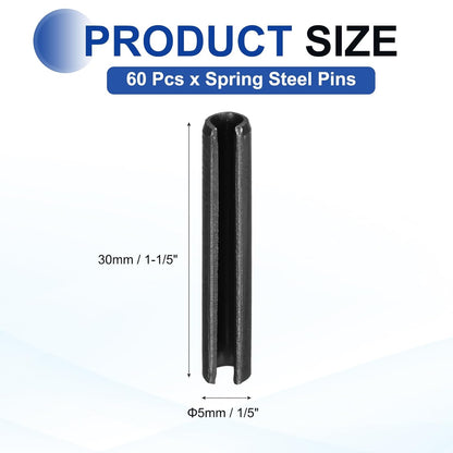 25Pcs Slotted Split Roll Pins 1/2 Inch(12mm) Dia. 1-2/5 Inch(35mm) Length 65Mn Steel Spring Tension Expansion Dowels for Secure Fastening, Black - Colors A