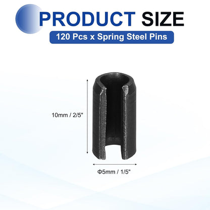 25Pcs Slotted Split Roll Pins 1/2 Inch(12mm) Dia. 1-2/5 Inch(35mm) Length 65Mn Steel Spring Tension Expansion Dowels for Secure Fastening, Black - Colors A