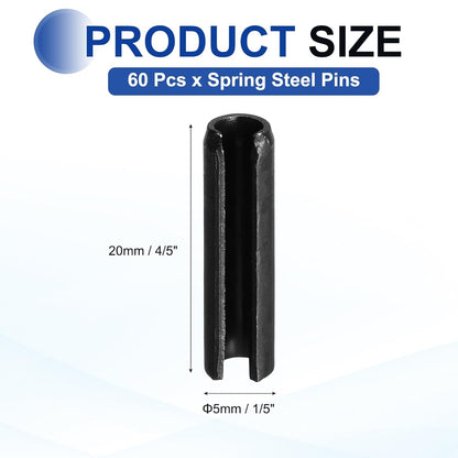 25Pcs Slotted Split Roll Pins 1/2 Inch(12mm) Dia. 1-2/5 Inch(35mm) Length 65Mn Steel Spring Tension Expansion Dowels for Secure Fastening, Black - Colors A