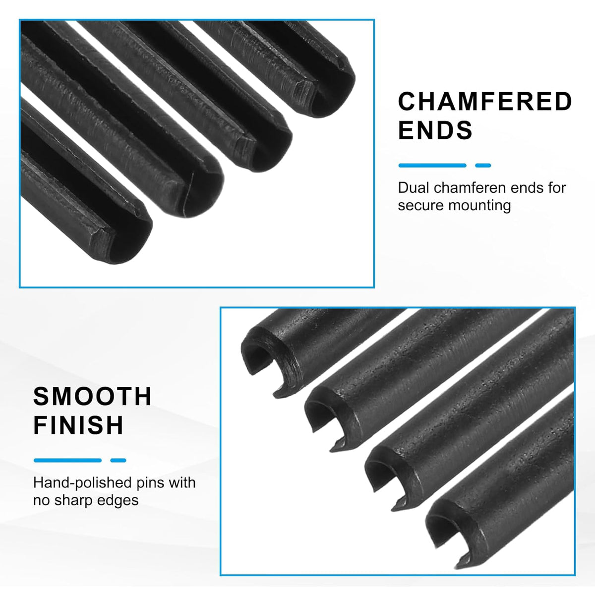 25Pcs Slotted Split Roll Pins 1/2 Inch(12mm) Dia. 1-2/5 Inch(35mm) Length 65Mn Steel Spring Tension Expansion Dowels for Secure Fastening, Black - Colors A