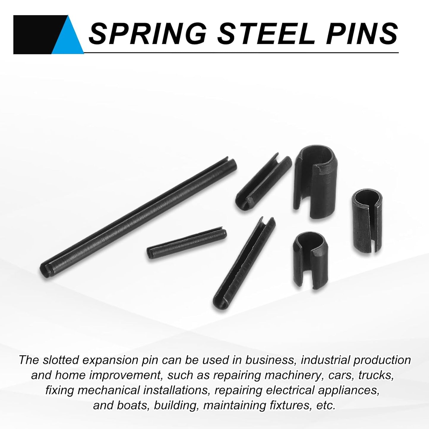 25Pcs Slotted Split Roll Pins 1/2 Inch(12mm) Dia. 1-2/5 Inch(35mm) Length 65Mn Steel Spring Tension Expansion Dowels for Secure Fastening, Black - Colors A