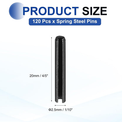 25Pcs Slotted Split Roll Pins 1/2 Inch(12mm) Dia. 1-2/5 Inch(35mm) Length 65Mn Steel Spring Tension Expansion Dowels for Secure Fastening, Black - Colors A