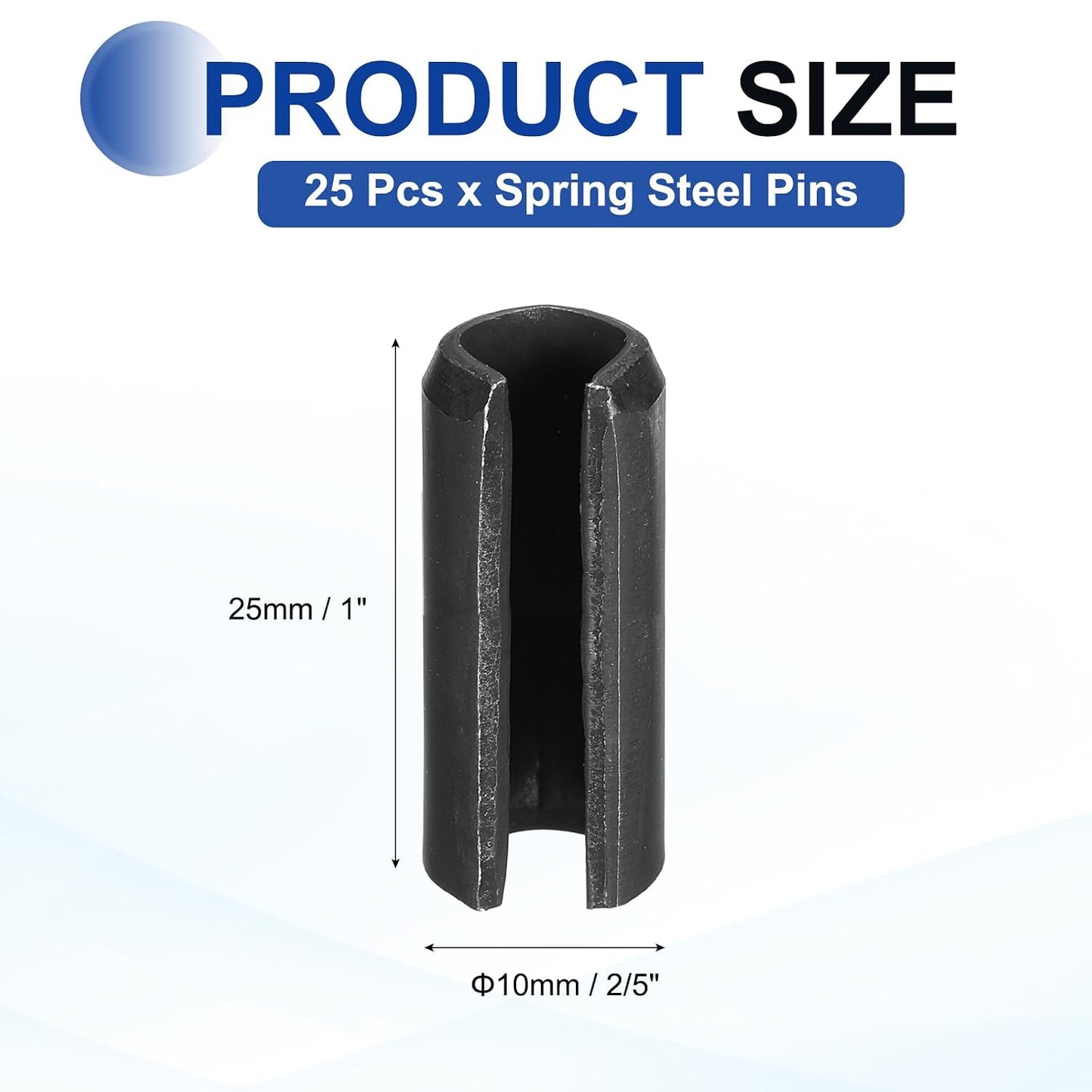 25Pcs Slotted Split Roll Pins 1/2 Inch(12mm) Dia. 1-2/5 Inch(35mm) Length 65Mn Steel Spring Tension Expansion Dowels for Secure Fastening, Black - Colors A