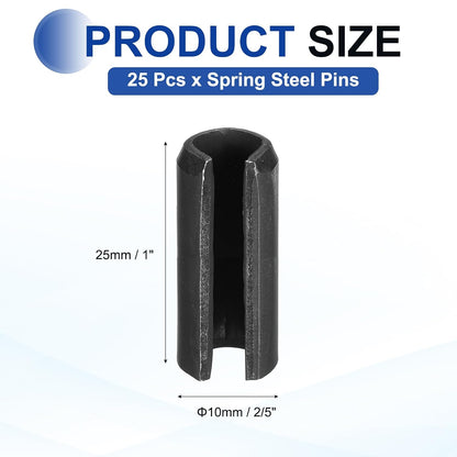 25Pcs Slotted Split Roll Pins 1/2 Inch(12mm) Dia. 1-2/5 Inch(35mm) Length 65Mn Steel Spring Tension Expansion Dowels for Secure Fastening, Black - Colors A