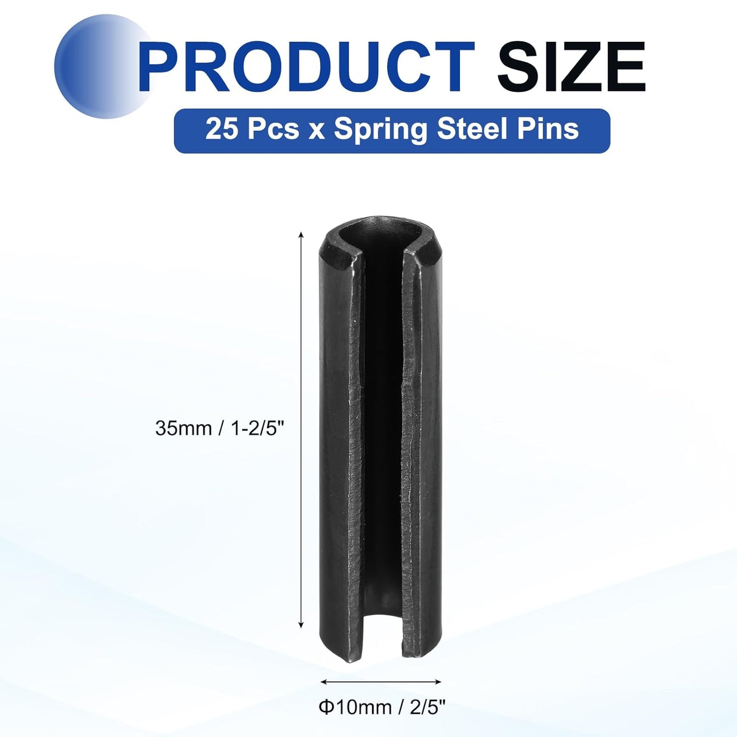 25Pcs Slotted Split Roll Pins 1/2 Inch(12mm) Dia. 1-2/5 Inch(35mm) Length 65Mn Steel Spring Tension Expansion Dowels for Secure Fastening, Black - Colors A