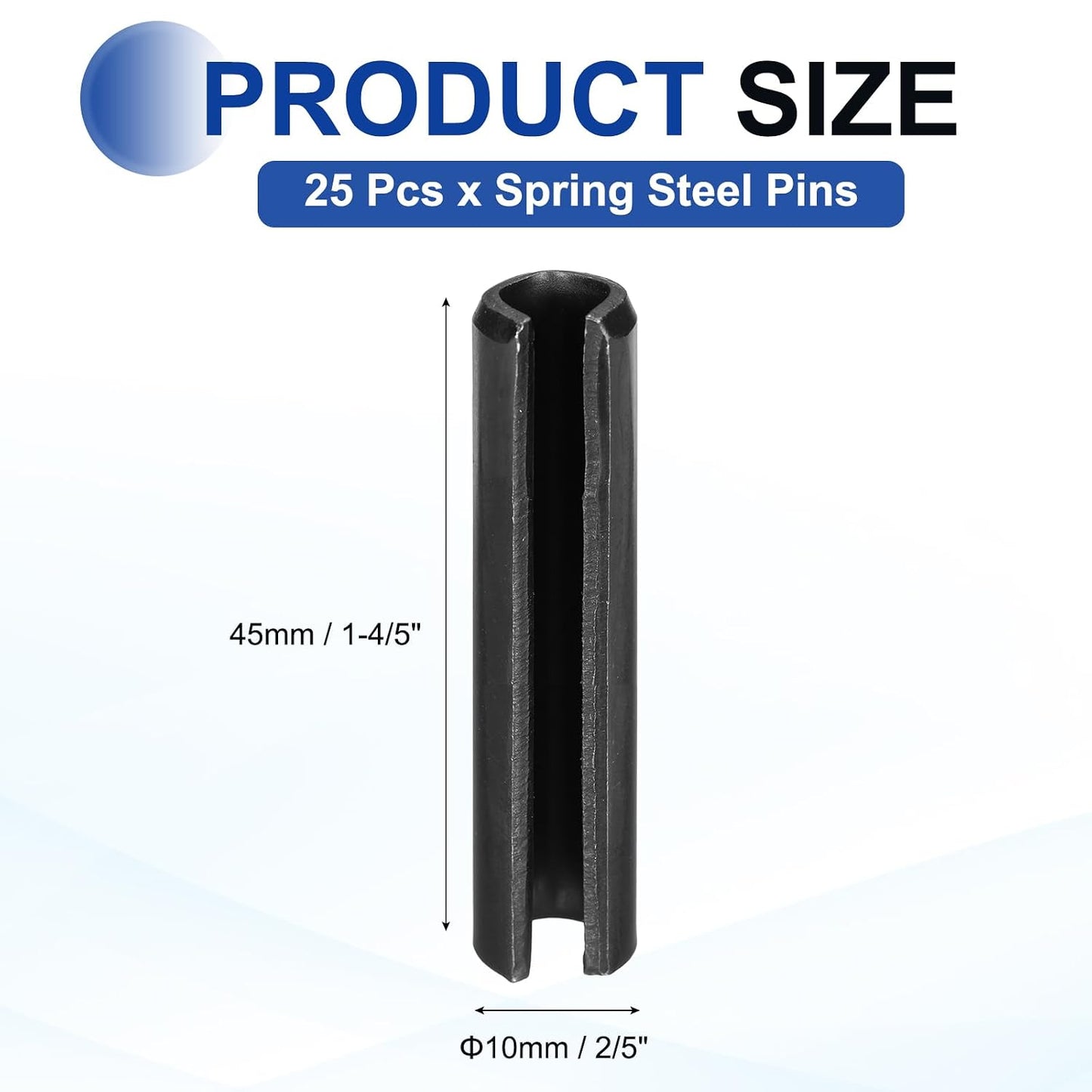 25Pcs Slotted Split Roll Pins 1/2 Inch(12mm) Dia. 1-2/5 Inch(35mm) Length 65Mn Steel Spring Tension Expansion Dowels for Secure Fastening, Black - Colors A