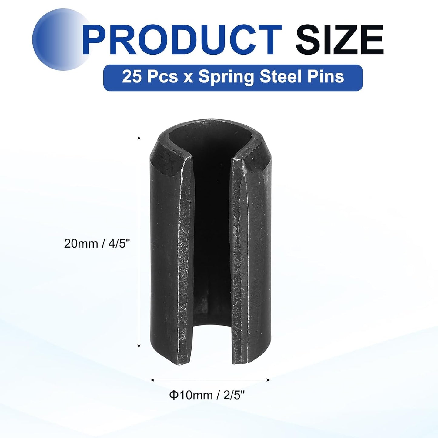 25Pcs Slotted Split Roll Pins 1/2 Inch(12mm) Dia. 1-2/5 Inch(35mm) Length 65Mn Steel Spring Tension Expansion Dowels for Secure Fastening, Black - Colors A