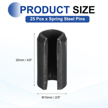 25Pcs Slotted Split Roll Pins 1/2 Inch(12mm) Dia. 1-2/5 Inch(35mm) Length 65Mn Steel Spring Tension Expansion Dowels for Secure Fastening, Black - Colors A
