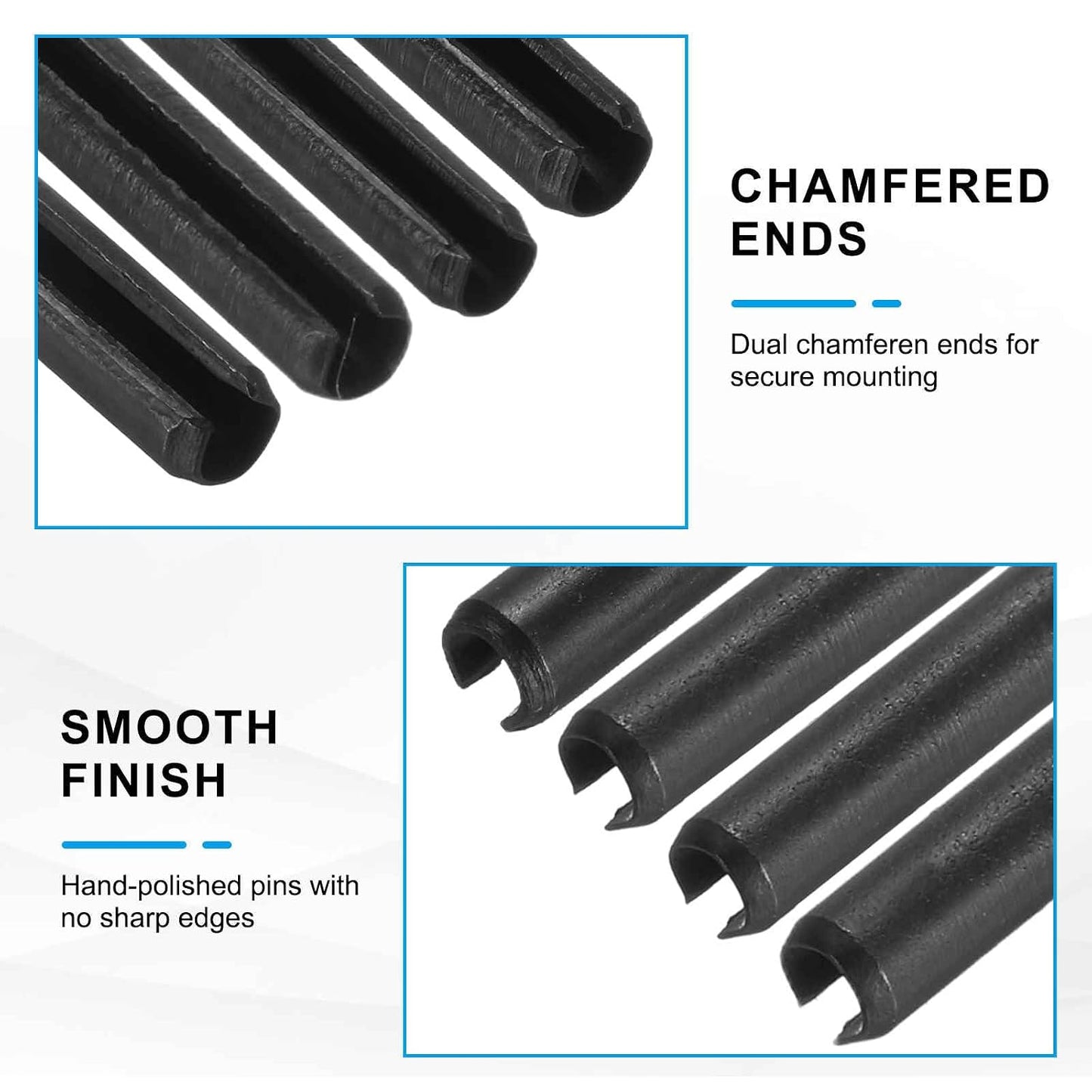 25Pcs Slotted Split Roll Pins 1/2 Inch(12mm) Dia. 1-2/5 Inch(35mm) Length 65Mn Steel Spring Tension Expansion Dowels for Secure Fastening, Black - Colors A
