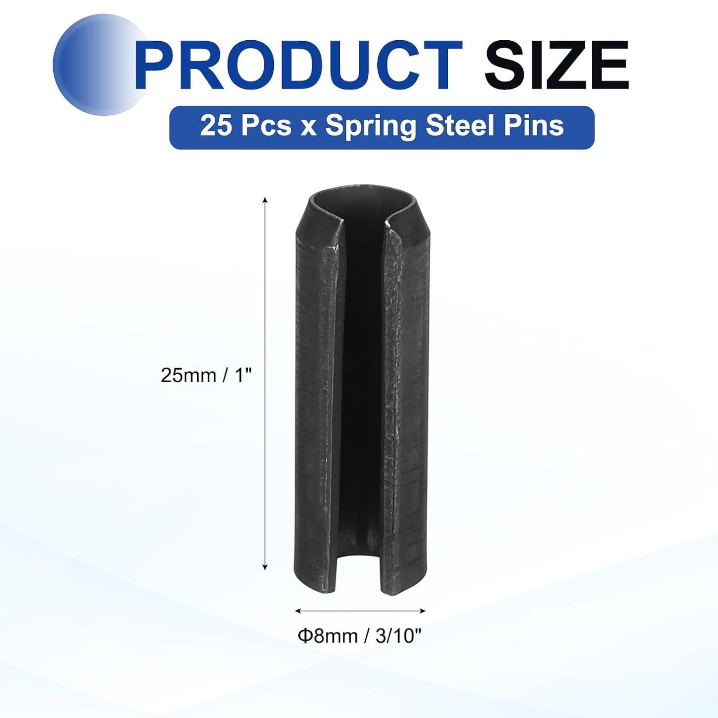 25Pcs Slotted Split Roll Pins 1/2 Inch(12mm) Dia. 1-2/5 Inch(35mm) Length 65Mn Steel Spring Tension Expansion Dowels for Secure Fastening, Black - Colors A