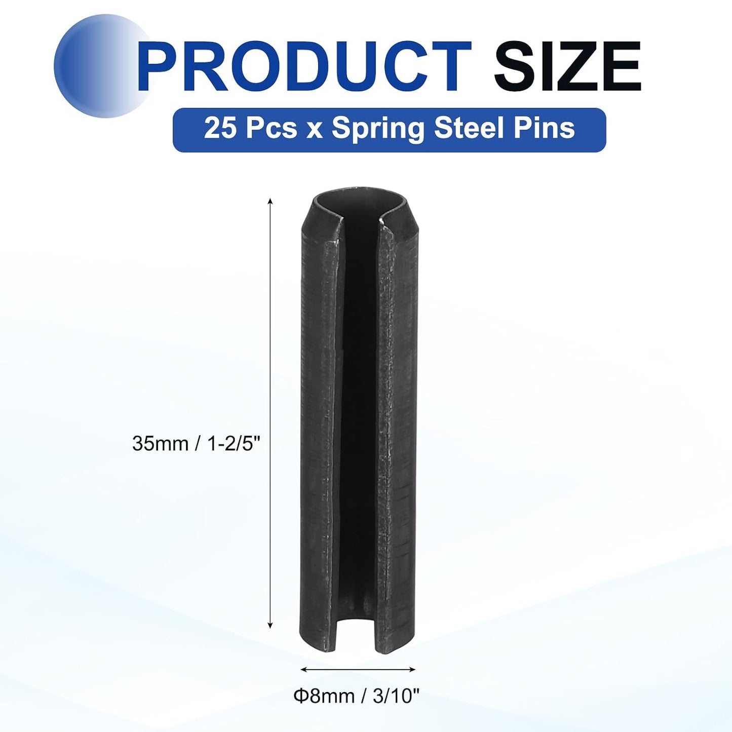 25Pcs Slotted Split Roll Pins 1/2 Inch(12mm) Dia. 1-2/5 Inch(35mm) Length 65Mn Steel Spring Tension Expansion Dowels for Secure Fastening, Black - Colors A