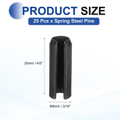 25Pcs Slotted Split Roll Pins 1/2 Inch(12mm) Dia. 1-2/5 Inch(35mm) Length 65Mn Steel Spring Tension Expansion Dowels for Secure Fastening, Black - Colors A