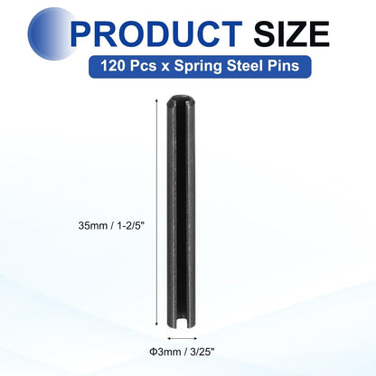 25Pcs Slotted Split Roll Pins 1/2 Inch(12mm) Dia. 1-2/5 Inch(35mm) Length 65Mn Steel Spring Tension Expansion Dowels for Secure Fastening, Black - Colors A