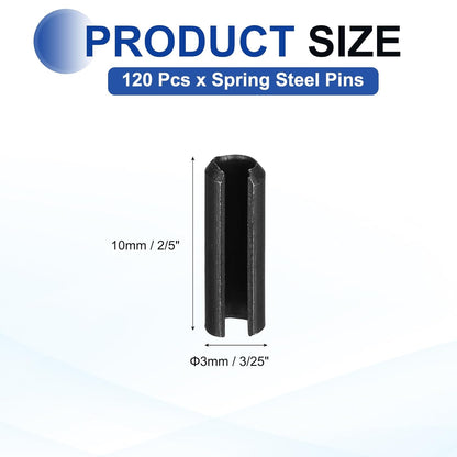 25Pcs Slotted Split Roll Pins 1/2 Inch(12mm) Dia. 1-2/5 Inch(35mm) Length 65Mn Steel Spring Tension Expansion Dowels for Secure Fastening, Black - Colors A