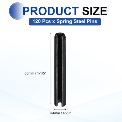 25Pcs Slotted Split Roll Pins 1/2 Inch(12mm) Dia. 1-2/5 Inch(35mm) Length 65Mn Steel Spring Tension Expansion Dowels for Secure Fastening, Black - Colors A