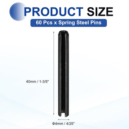 25Pcs Slotted Split Roll Pins 1/2 Inch(12mm) Dia. 1-2/5 Inch(35mm) Length 65Mn Steel Spring Tension Expansion Dowels for Secure Fastening, Black - Colors A