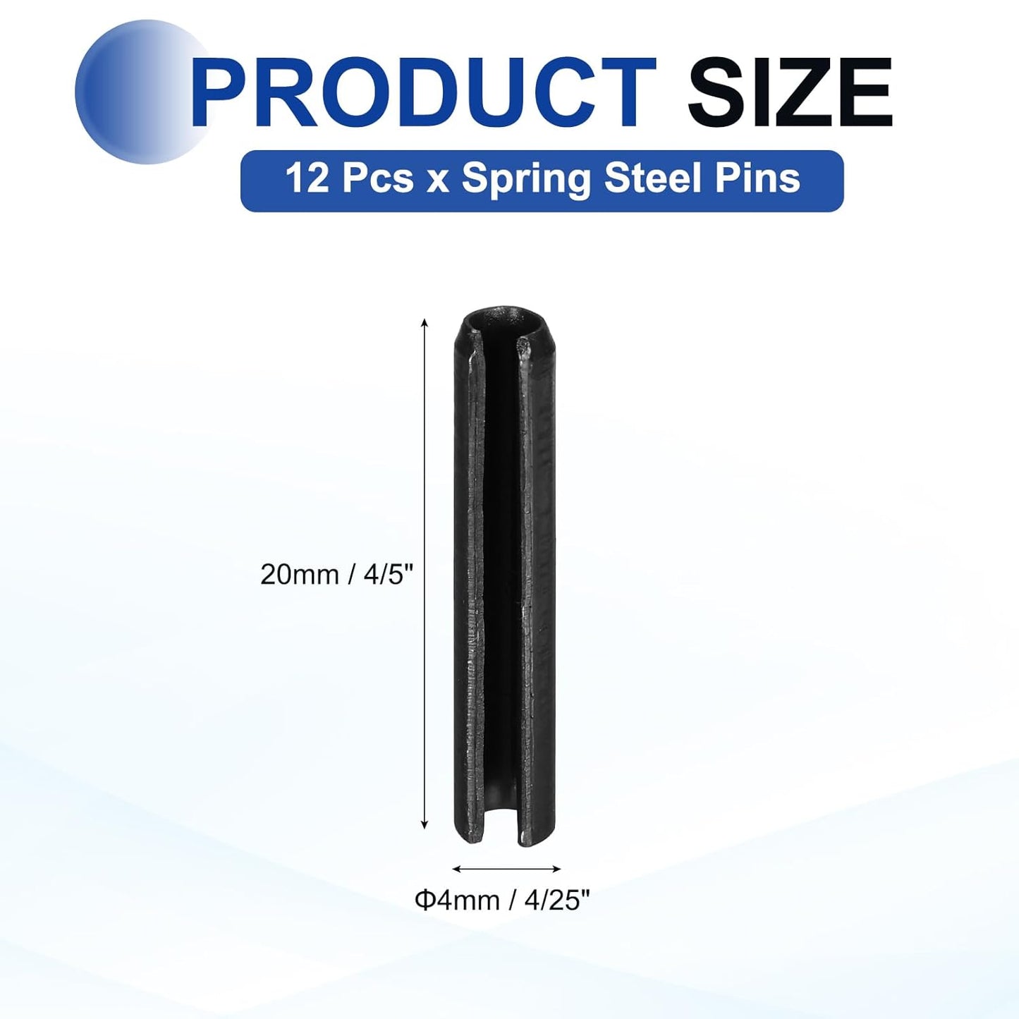 25Pcs Slotted Split Roll Pins 1/2 Inch(12mm) Dia. 1-2/5 Inch(35mm) Length 65Mn Steel Spring Tension Expansion Dowels for Secure Fastening, Black - Colors A