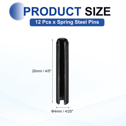 25Pcs Slotted Split Roll Pins 1/2 Inch(12mm) Dia. 1-2/5 Inch(35mm) Length 65Mn Steel Spring Tension Expansion Dowels for Secure Fastening, Black - Colors A