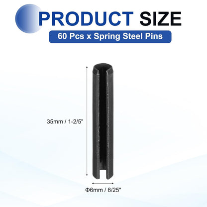 25Pcs Slotted Split Roll Pins 1/2 Inch(12mm) Dia. 1-2/5 Inch(35mm) Length 65Mn Steel Spring Tension Expansion Dowels for Secure Fastening, Black - Colors A