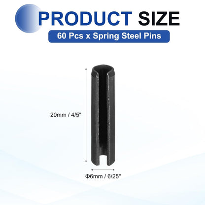 25Pcs Slotted Split Roll Pins 1/2 Inch(12mm) Dia. 1-2/5 Inch(35mm) Length 65Mn Steel Spring Tension Expansion Dowels for Secure Fastening, Black - Colors A