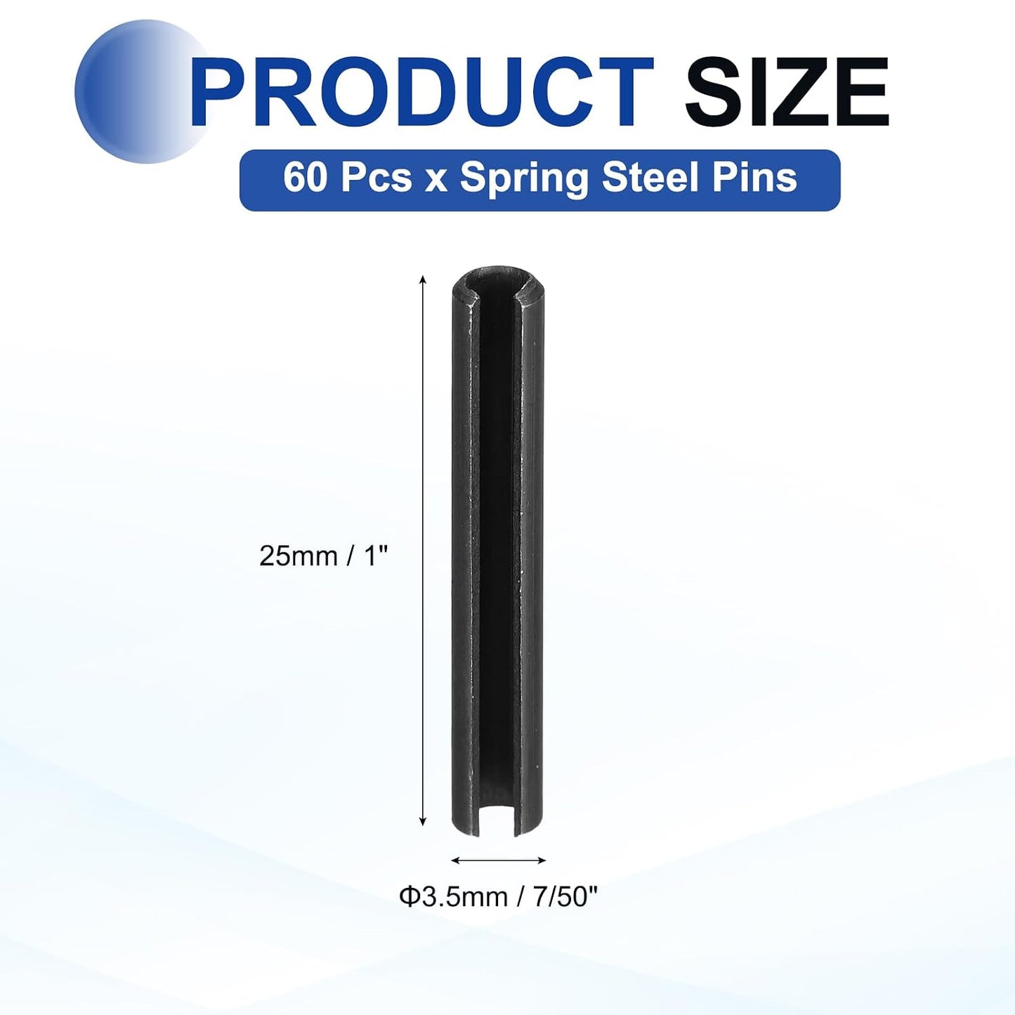 25Pcs Slotted Split Roll Pins 1/2 Inch(12mm) Dia. 1-2/5 Inch(35mm) Length 65Mn Steel Spring Tension Expansion Dowels for Secure Fastening, Black - Colors A