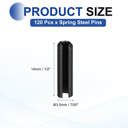 25Pcs Slotted Split Roll Pins 1/2 Inch(12mm) Dia. 1-2/5 Inch(35mm) Length 65Mn Steel Spring Tension Expansion Dowels for Secure Fastening, Black - Colors A