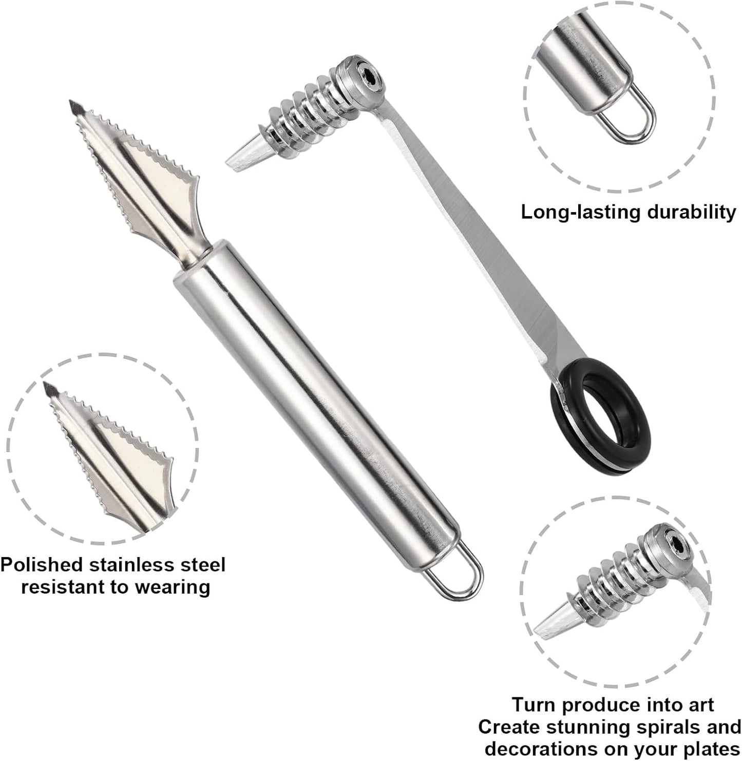 Kitchen Spiral and V-Shaped Tools Set, Vegetable Spiral Cutter and V Shape Fruit Carving Tool for Potatoes Slicing or Melon Engraving Kitchen Creative Spiralizer Cooking Tools