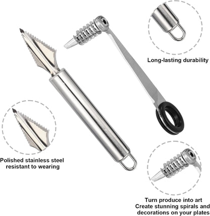 Kitchen Spiral and V-Shaped Tools Set, Vegetable Spiral Cutter and V Shape Fruit Carving Tool for Potatoes Slicing or Melon Engraving Kitchen Creative Spiralizer Cooking Tools