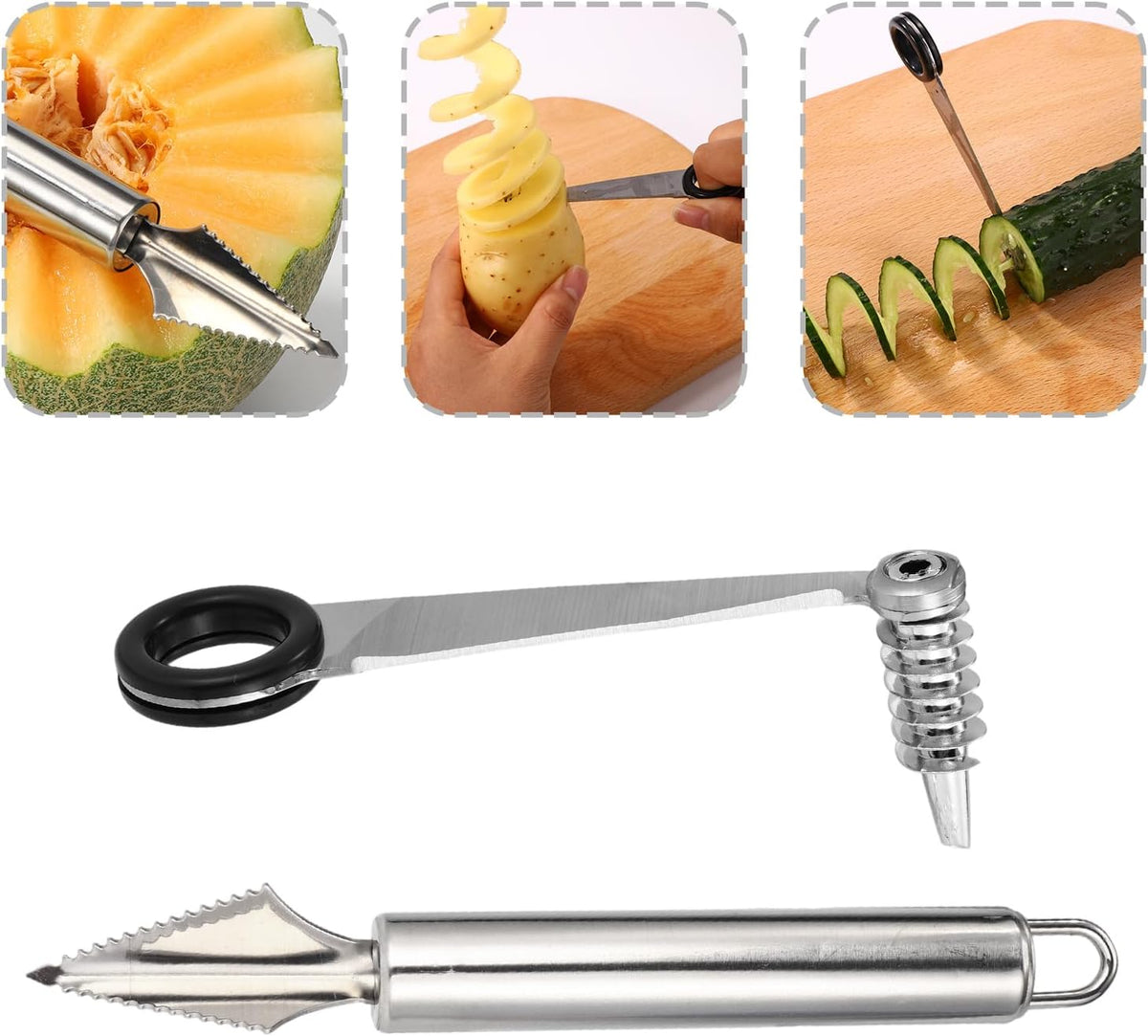 Kitchen Spiral and V-Shaped Tools Set, Vegetable Spiral Cutter and V Shape Fruit Carving Tool for Potatoes Slicing or Melon Engraving Kitchen Creative Spiralizer Cooking Tools