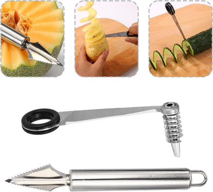 Kitchen Spiral and V-Shaped Tools Set, Vegetable Spiral Cutter and V Shape Fruit Carving Tool for Potatoes Slicing or Melon Engraving Kitchen Creative Spiralizer Cooking Tools