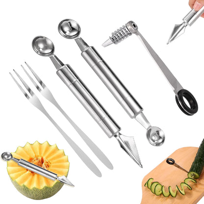 Kitchen Spiral and V-Shaped Tools Set, Vegetable Spiral Cutter and V Shape Fruit Carving Tool for Potatoes Slicing or Melon Engraving Kitchen Creative Spiralizer Cooking Tools