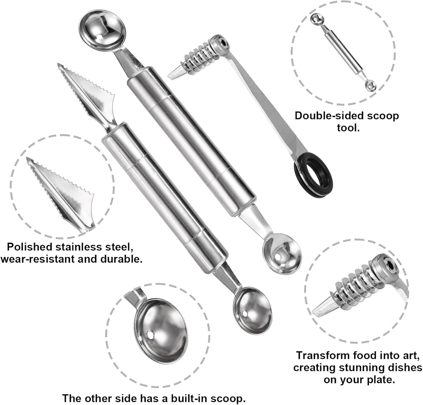 Kitchen Spiral and V-Shaped Tools Set, Vegetable Spiral Cutter and V Shape Fruit Carving Tool for Potatoes Slicing or Melon Engraving Kitchen Creative Spiralizer Cooking Tools