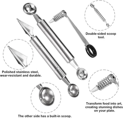 Kitchen Spiral and V-Shaped Tools Set, Vegetable Spiral Cutter and V Shape Fruit Carving Tool for Potatoes Slicing or Melon Engraving Kitchen Creative Spiralizer Cooking Tools