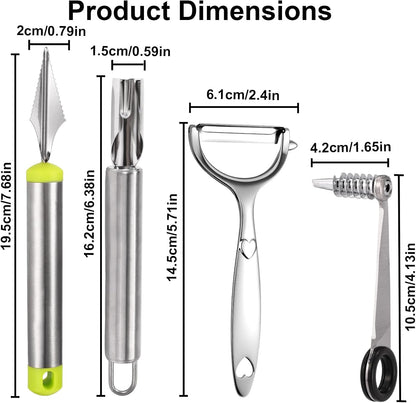 Kitchen Spiral and V-Shaped Tools Set, Vegetable Spiral Cutter and V Shape Fruit Carving Tool for Potatoes Slicing or Melon Engraving Kitchen Creative Spiralizer Cooking Tools