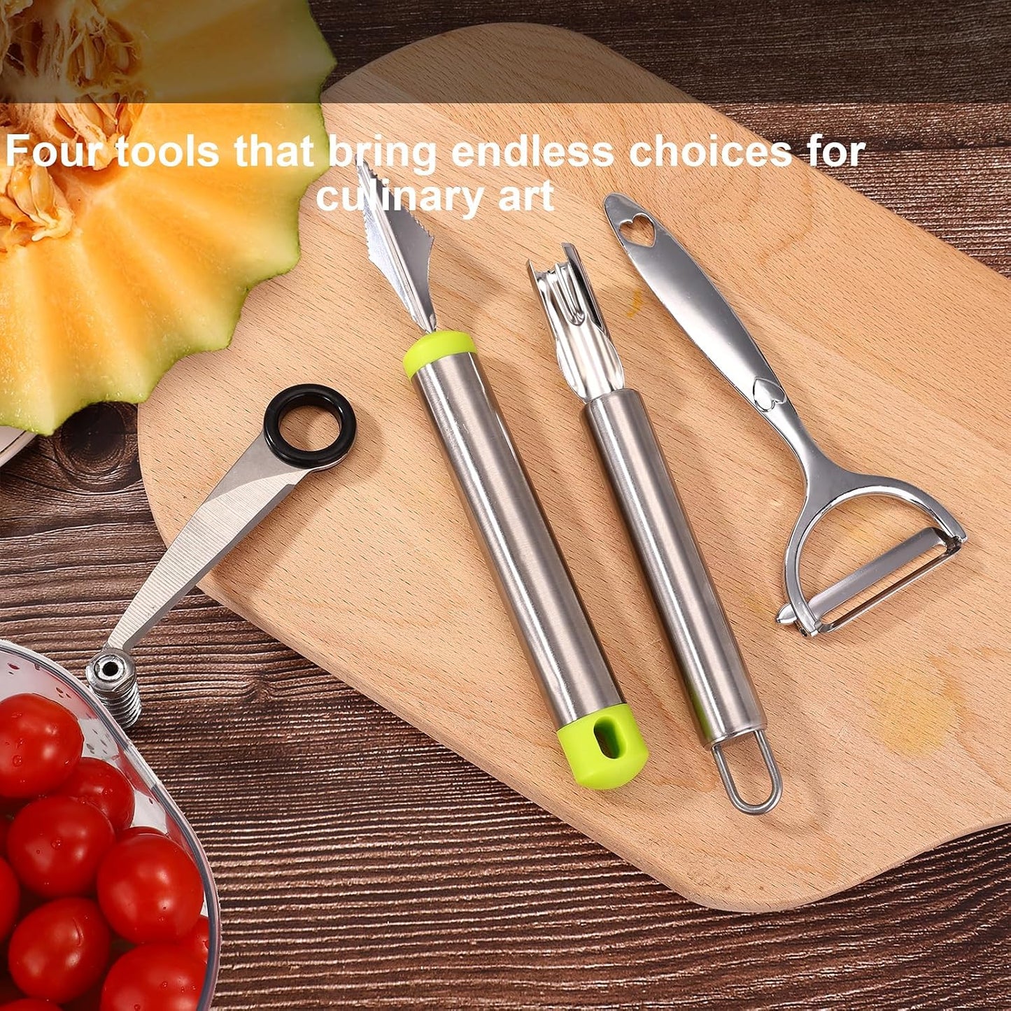 Kitchen Spiral and V-Shaped Tools Set, Vegetable Spiral Cutter and V Shape Fruit Carving Tool for Potatoes Slicing or Melon Engraving Kitchen Creative Spiralizer Cooking Tools