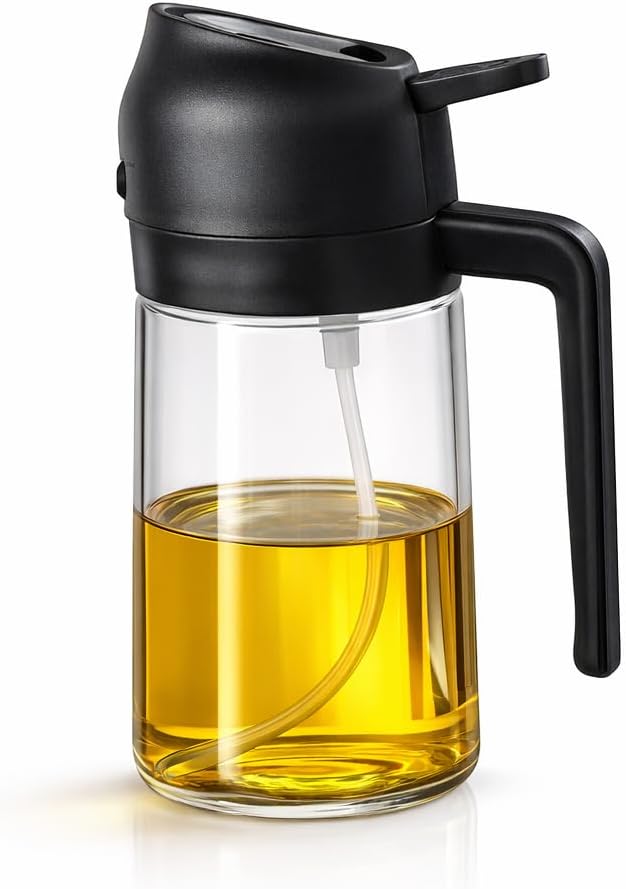 Olive Oil Sprayer, 16oz/470ml Glass Oil Sprayer for Cooking, 2-in-1 Oil Dispenser Bottle & Oil Mister for Air Fryer, Salad Dressing, Frying, BBQ, Grilling, Kitchen Use
