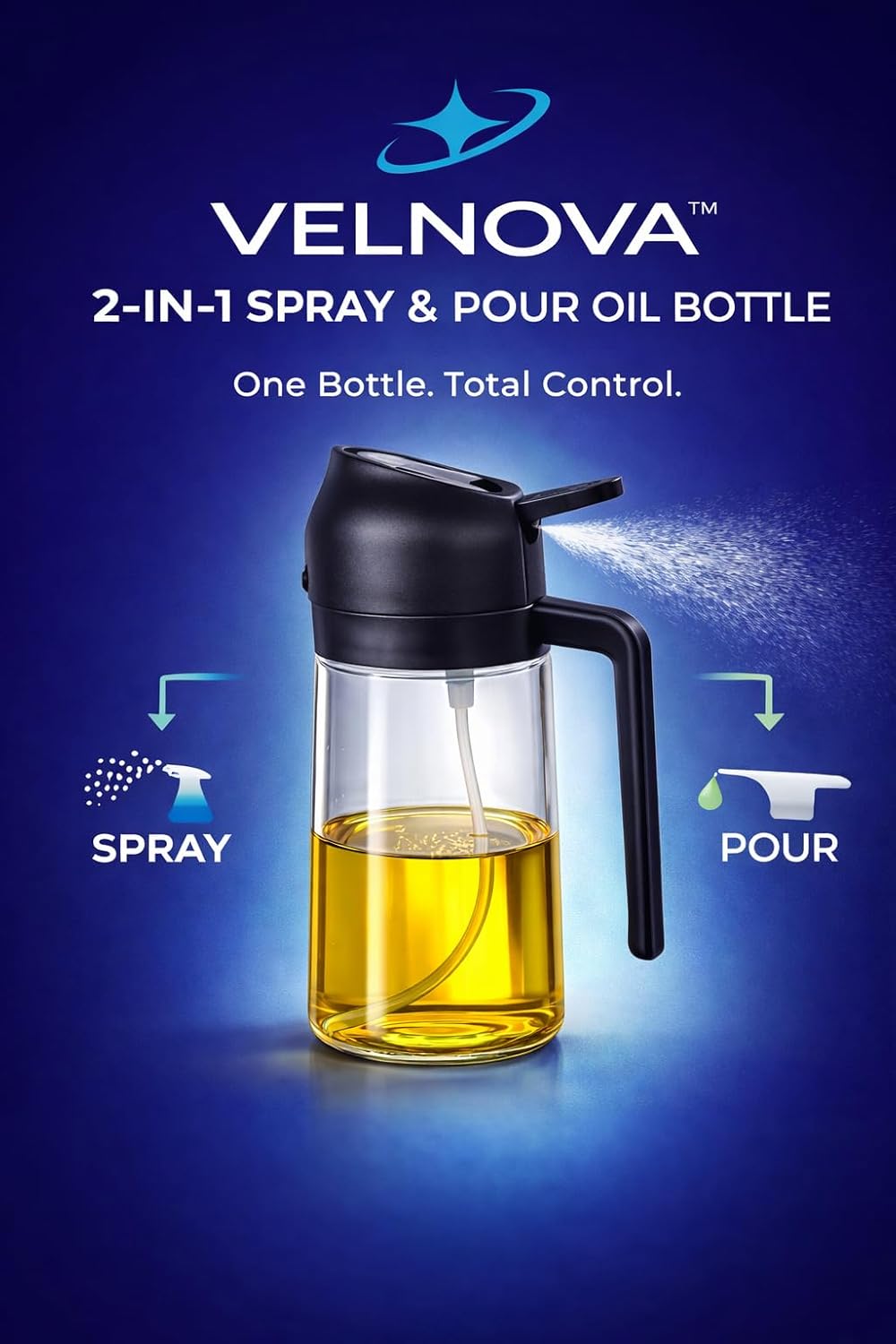 Olive Oil Sprayer, 16oz/470ml Glass Oil Sprayer for Cooking, 2-in-1 Oil Dispenser Bottle & Oil Mister for Air Fryer, Salad Dressing, Frying, BBQ, Grilling, Kitchen Use