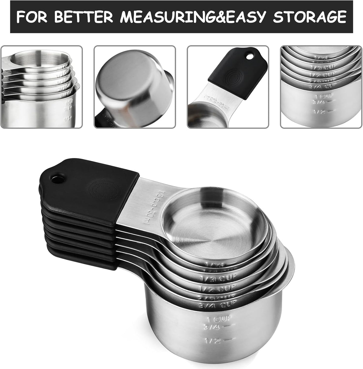 Magnetic Measuring Cups and Spoons Set of 16 Includes 7pcs Stainless Stee Stackable Nesting Magnetic Measuring Cup 9pcs Magnetic Measuring Spoon for Dry and Liquid Ingredients