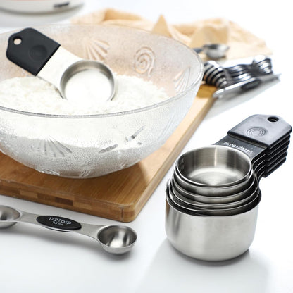 Magnetic Measuring Cups and Spoons Set of 16 Includes 7pcs Stainless Stee Stackable Nesting Magnetic Measuring Cup 9pcs Magnetic Measuring Spoon for Dry and Liquid Ingredients