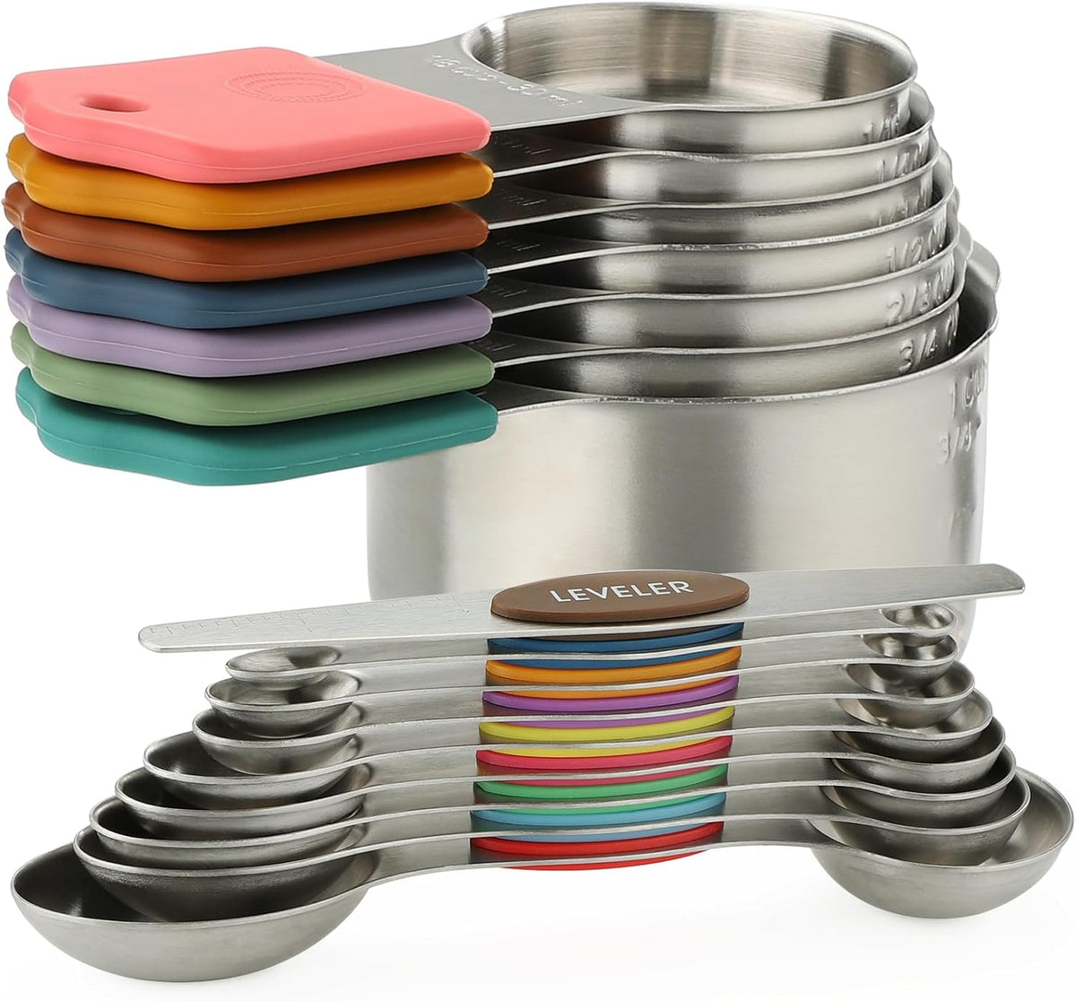 Magnetic Measuring Cups and Spoons Set of 16 Includes 7pcs Stainless Stee Stackable Nesting Magnetic Measuring Cup 9pcs Magnetic Measuring Spoon for Dry and Liquid Ingredients