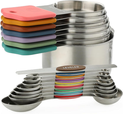 Magnetic Measuring Cups and Spoons Set of 16 Includes 7pcs Stainless Stee Stackable Nesting Magnetic Measuring Cup 9pcs Magnetic Measuring Spoon for Dry and Liquid Ingredients