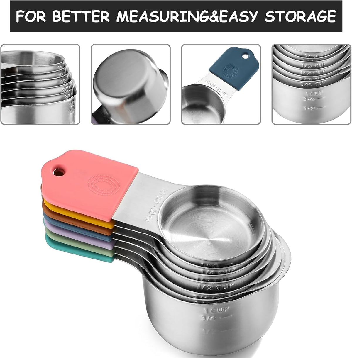 Magnetic Measuring Cups and Spoons Set of 16 Includes 7pcs Stainless Stee Stackable Nesting Magnetic Measuring Cup 9pcs Magnetic Measuring Spoon for Dry and Liquid Ingredients