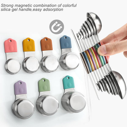 Magnetic Measuring Cups and Spoons Set of 16 Includes 7pcs Stainless Stee Stackable Nesting Magnetic Measuring Cup 9pcs Magnetic Measuring Spoon for Dry and Liquid Ingredients