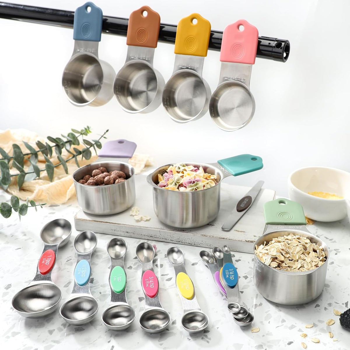Magnetic Measuring Cups and Spoons Set of 16 Includes 7pcs Stainless Stee Stackable Nesting Magnetic Measuring Cup 9pcs Magnetic Measuring Spoon for Dry and Liquid Ingredients