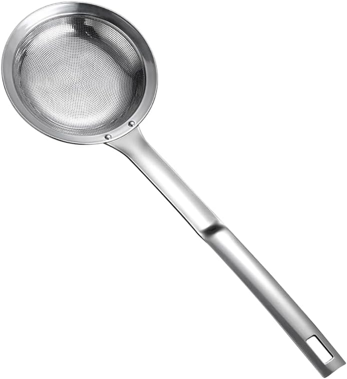 Stainless Steel Fine Mesh Colander Spoon Long Handle Mesh Sieve Strainer Grease Skimmer Spoon Food Oil Filter Strainers Metal Kitchen Strainer Sifter with Handle S