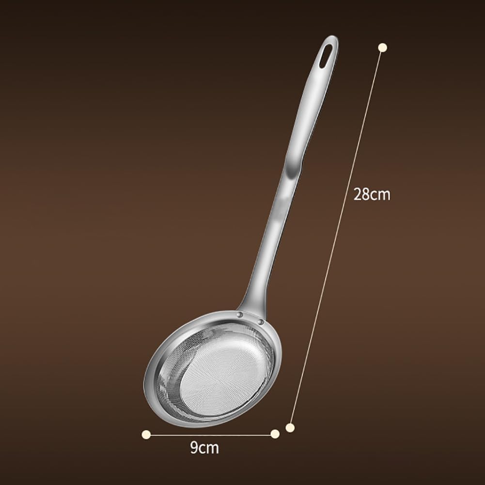 Stainless Steel Fine Mesh Colander Spoon Long Handle Mesh Sieve Strainer Grease Skimmer Spoon Food Oil Filter Strainers Metal Kitchen Strainer Sifter with Handle S