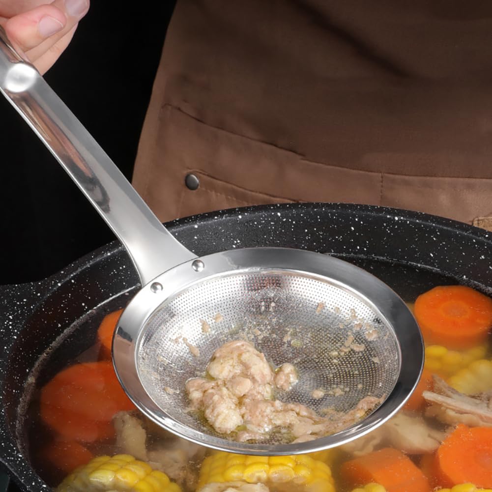 Stainless Steel Fine Mesh Colander Spoon Long Handle Mesh Sieve Strainer Grease Skimmer Spoon Food Oil Filter Strainers Metal Kitchen Strainer Sifter with Handle S